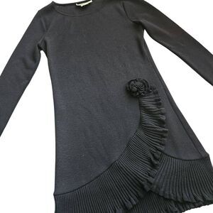 Mariella Burani Dress Womens 12 Large 100% Wool  Sweater Dress Floral Fall Black